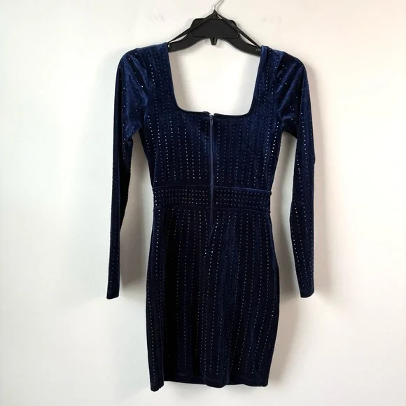 Windsor Katrina Long Sleeve Rhinestone Velvet Dress Midnight Blue XS - Picture 7 of 10